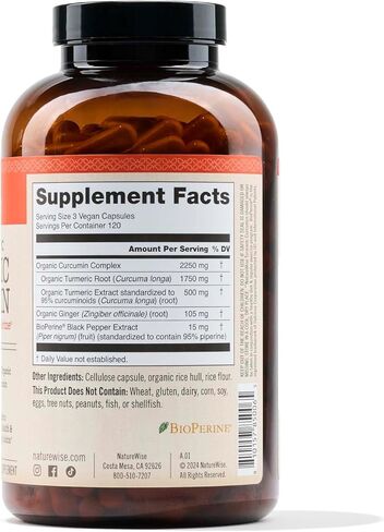 NatureWise Curcumin Turmeric 2250mg - 95% Curcuminoids & BioPerine Black Pepper Extract for Advanced Absorption - Daily Joint and Immune Health Support - Vegan, Non-GMO, 180 Count[60-Day Supply] in Kuwait