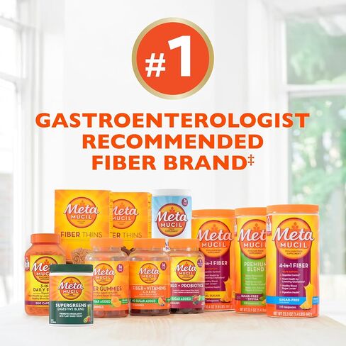 Metamucil 4-in-1 Daily Fiber Supplement, Psyllium Husk Powder for Digestive Health, Sugar-Free Fiber Supplement, Orange, Naturally Sourced Psyllium Husk Powder, 180 teaspoons in Kuwait