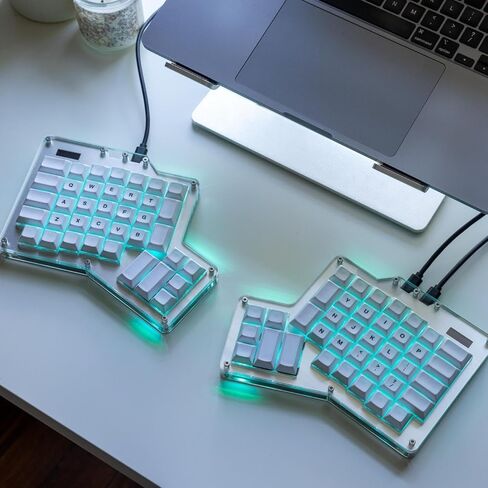 لوحة مفاتيح ميكانيكية مريحة من Apos ErgoDox 76 بوصة Hot DOX V2 - متعامدة الخطوط، شاشة مؤشر، برنامج QMK/VIA الثابت، RGB، USB-C، PBT Keycaps، Hotswap (مفاتيح نحاسية داكنة السرعة Kailh) in Kuwait