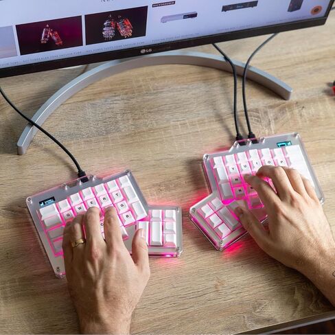 لوحة مفاتيح ميكانيكية مريحة من Apos ErgoDox 76 بوصة Hot DOX V2 - متعامدة الخطوط، شاشة مؤشر، برنامج QMK/VIA الثابت، RGB، USB-C، PBT Keycaps، Hotswap (مفاتيح نحاسية داكنة السرعة Kailh) in Kuwait