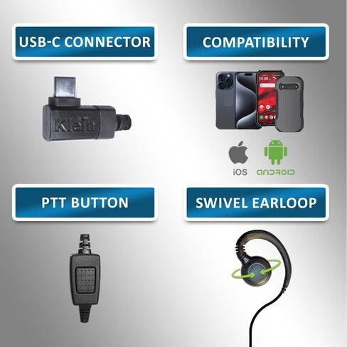 Klein Electronics - سماعة أذن CURL1-Wire Push to Talk (PTT) مع موصل USB-C - فوق الأذن للنظافة والراحة طوال اليوم - متوافقة مع iOS Apple/Android وتطبيقات PTT المختلفة (Curl-USBc-i) in Saudi Arabia