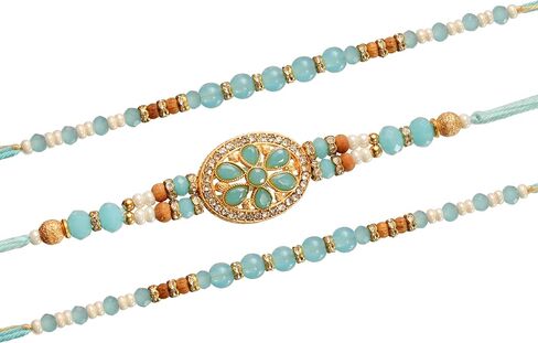 أشرطة مربوطة Rakhi للأخ (مجموعة من 3) | بطاقة تحية صغيرة | Roli Tikka - Raksha Bandhan Bracelet for Brother | هدايا راخي in Saudi Arabia