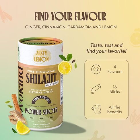 Pure Himalayan Shilajit Sticks with Honey | Discovery Set - Cardamom, Cinnamon, Ginger, Lemon | On-The-Go Natural Energy | 75%+ Fulvic Acid | 85+ Trace Minerals for Men & Women, Pack of 16 in Saudi Arabia