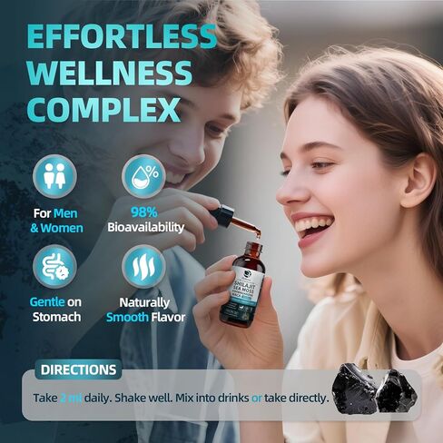 Shilajit Liquid Drops, 12-in-1 Complex - Sea Moss, Ashwagandha, Maca, Fulvic Acid, Trace Minerals, Liquid Vitamins Supplement for Men and Women, Energy, Antioxidant, Immune Support, 60ML/2 FL Oz in Kuwait