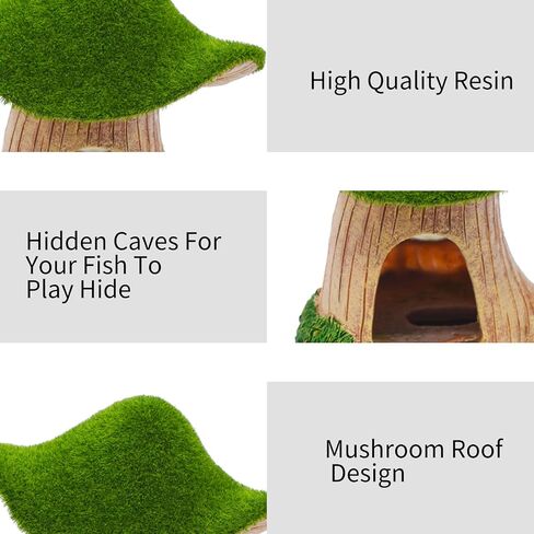 Fish Tank Hideout Landscape, Green Moss Mushroom House Aquarium Decoration, Reptiles Fish and Shrims Shelter Landscape Cave Decor in Saudi Arabia