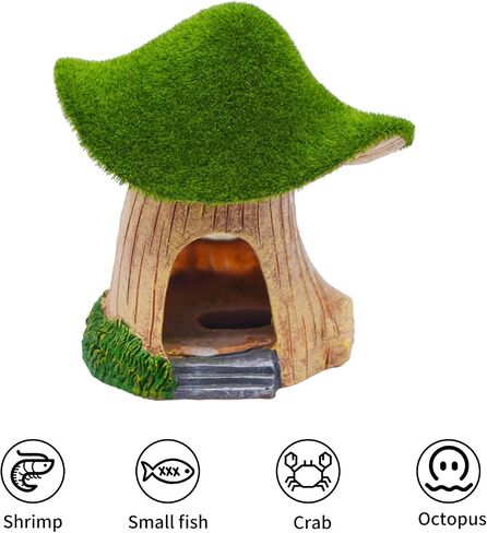 Fish Tank Hideout Landscape, Green Moss Mushroom House Aquarium Decoration, Reptiles Fish and Shrims Shelter Landscape Cave Decor in Saudi Arabia