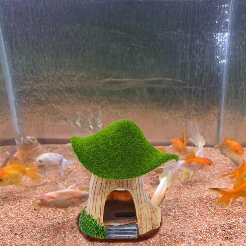 Fish Tank Hideout Landscape, Green Moss Mushroom House Aquarium Decoration, Reptiles Fish and Shrims Shelter Landscape Cave Decor in Saudi Arabia