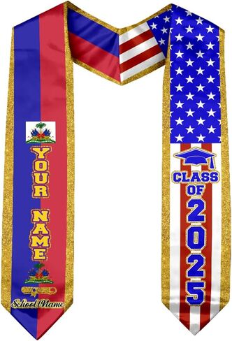 Izi Pod Personalized Haitians American Flag Egning Sash 2025 ، Haiti Treaguation Stole ، Haitians Graduation Sash 2025 in Kuwait