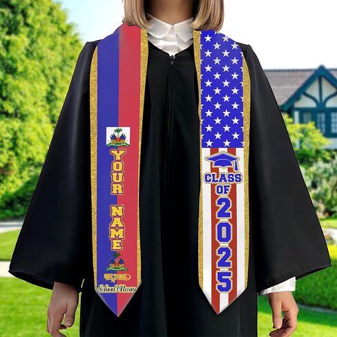 Izi Pod Personalized Haitians American Flag Egning Sash 2025 ، Haiti Treaguation Stole ، Haitians Graduation Sash 2025 in Kuwait