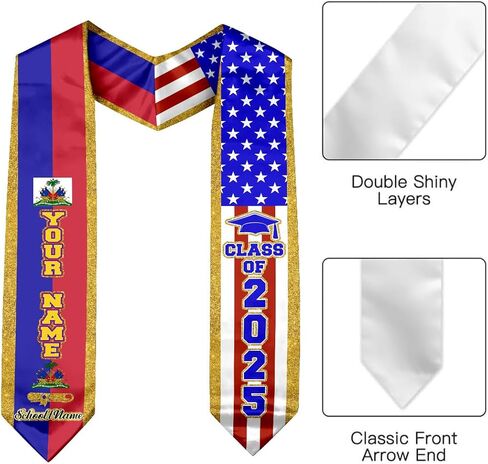 Izi Pod Personalized Haitians American Flag Egning Sash 2025 ، Haiti Treaguation Stole ، Haitians Graduation Sash 2025 in Kuwait