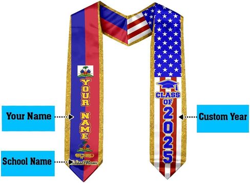 Izi Pod Personalized Haitians American Flag Egning Sash 2025 ، Haiti Treaguation Stole ، Haitians Graduation Sash 2025 in Kuwait