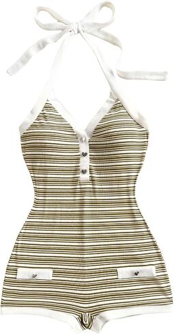 Verdusa Women's Striped Halter Romper Casual Summer Sexy Romper Short 2025 Date Night Outfits in Saudi Arabia
