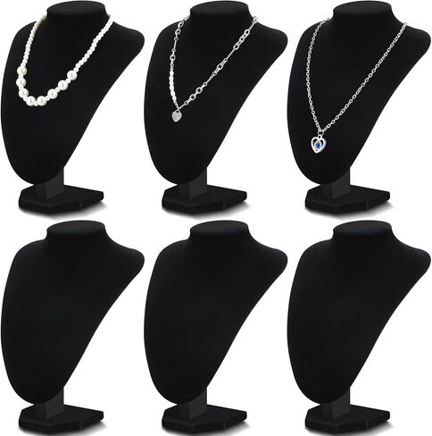 6 Pcs Necklace Display Stand Necklace Holder Jewelry Bust Display Stands for Selling Home Store Trade Shows Photography Props Retail(Black,Velvet) in Saudi Arabia