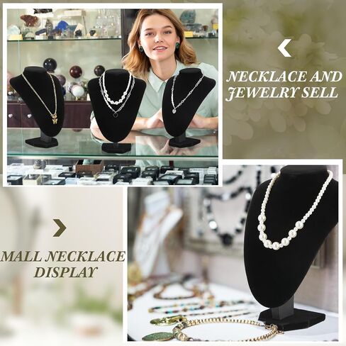 6 Pcs Necklace Display Stand Necklace Holder Jewelry Bust Display Stands for Selling Home Store Trade Shows Photography Props Retail(Black,Velvet) in Saudi Arabia