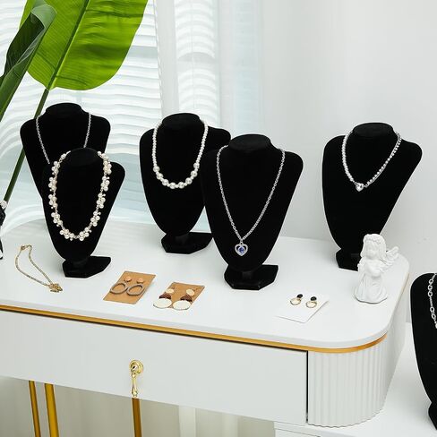 6 Pcs Necklace Display Stand Necklace Holder Jewelry Bust Display Stands for Selling Home Store Trade Shows Photography Props Retail(Black,Velvet) in Saudi Arabia