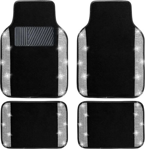 NBTEPEM Bling Car Floor Mats Full Set and Steering Wheel Cover, Universal Fit Most Cars, 4 pcs Sparkle Glitter Diamond Carpet, 5 pcs Bling Car Accessories Set for Women (Silver Diamond) in Saudi Arabia
