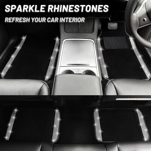 NBTEPEM Bling Car Floor Mats Full Set and Steering Wheel Cover, Universal Fit Most Cars, 4 pcs Sparkle Glitter Diamond Carpet, 5 pcs Bling Car Accessories Set for Women (Silver Diamond) in Saudi Arabia
