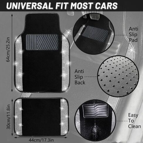 NBTEPEM Bling Car Floor Mats Full Set and Steering Wheel Cover, Universal Fit Most Cars, 4 pcs Sparkle Glitter Diamond Carpet, 5 pcs Bling Car Accessories Set for Women (Silver Diamond) in Saudi Arabia