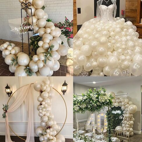 134PCS Pearl White Double-Stuffed Balloons Garland Arch Kit With 600PCS Pearl Stickers,18/12/10/5 inch Different Size Pearl Ivory Balloons for Wedding Bridal Shower Engagement Decorations in Kuwait