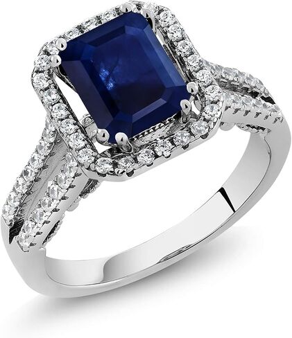 Gem Stone King Emerald Cut 9X7MM Gemstone Birthstone Wedding Anniversary Promise Engagement Ring For Women | 925 Sterling Silver | Available In Size 5, 6, 7, 8, 9 in Saudi Arabia