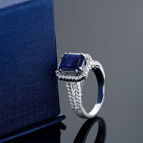 Gem Stone King Emerald Cut 9X7MM Gemstone Birthstone Wedding Anniversary Promise Engagement Ring For Women | 925 Sterling Silver | Available In Size 5, 6, 7, 8, 9 in Saudi Arabia