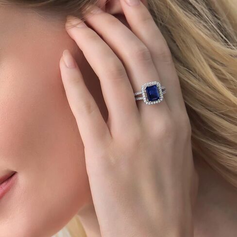 Gem Stone King Emerald Cut 9X7MM Gemstone Birthstone Wedding Anniversary Promise Engagement Ring For Women | 925 Sterling Silver | Available In Size 5, 6, 7, 8, 9 in Saudi Arabia