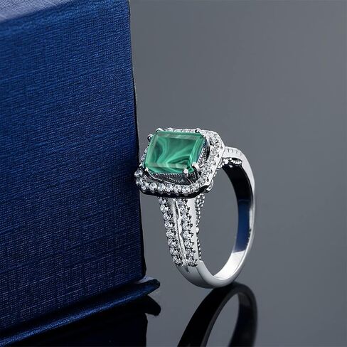 Gem Stone King Emerald Cut 9X7MM Gemstone Birthstone Wedding Anniversary Promise Engagement Ring For Women | 925 Sterling Silver | Available In Size 5, 6, 7, 8, 9 in Saudi Arabia