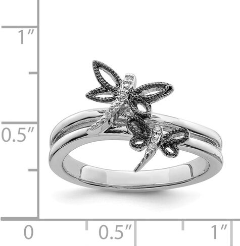 Sonia Jewels Sterling Silver Diamond Black Dragonfly Ring (2mm) in Saudi Arabia