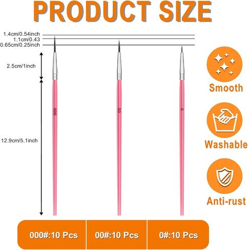 30 Pcs Tiny Detail Paint Brushes, Mini Small Painting Brushes Set, Fine Tip Paint Brushes Set with 3 Size #0#00#000 Liner Brush for Art, Crafts, Acrylic, Watercolor, Oil, Miniature 40k Model, Face in Kuwait
