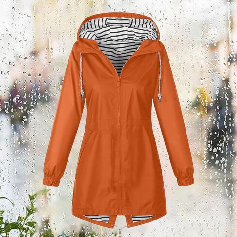 Lightweight Rain Jacket Women Plus Size Waterproof Rain Coats Striped Lined Zip Up Outdoor Windbreaker with Pockets in Kuwait