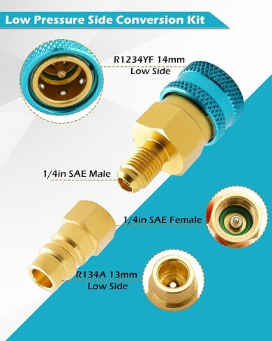 R1234YF مقرنات ، R1234YF قابلة للتعديل إلى R134A محول مبرد مقرنة سريع لتجهيزات إعادة التغذية التيار المتردد ، موصلات HP و LP لإخلاء نظام AC R134A تبريد السيارة ، 1/4 بوصة ، مجموعة من 2 in Kuwait