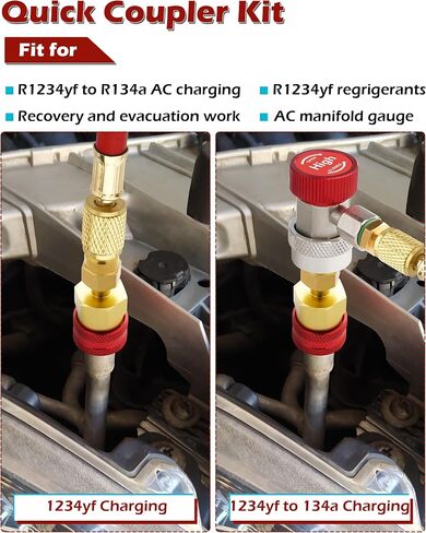 R1234YF مقرنات ، R1234YF قابلة للتعديل إلى R134A محول مبرد مقرنة سريع لتجهيزات إعادة التغذية التيار المتردد ، موصلات HP و LP لإخلاء نظام AC R134A تبريد السيارة ، 1/4 بوصة ، مجموعة من 2 in Kuwait
