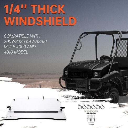 Kojem 1/4'' Thick Windshield Compatible with 2009-2023 KAWASAKI MULE 4000/KAWASAKI MULE 4010 MODEL Flip up Folding Clear Windshield in Saudi Arabia