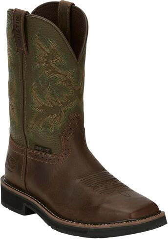 Justin Driller 11" Square Steel Toe Men's Boot, Durable Leather, Slip-Resistant, Comfort Cushioned Insole for Work Safety in Saudi Arabia
