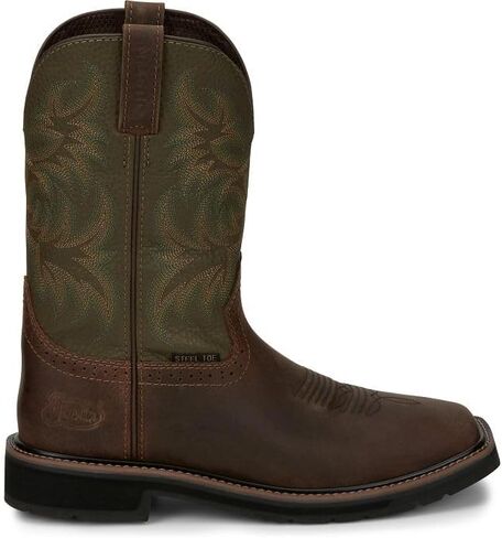 Justin Driller 11" Square Steel Toe Men's Boot, Durable Leather, Slip-Resistant, Comfort Cushioned Insole for Work Safety in Saudi Arabia
