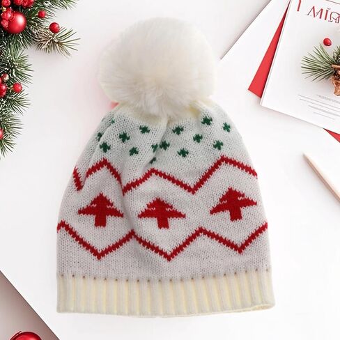 Kid Knitted Beanies Christmas Tree Pattern Winter Caps Cute Christmas Hat for Toddlers Boys and Girls in Saudi Arabia