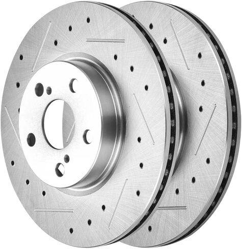 AutoShack Front Drilled Slotted Brake Rotors Silver Pair of 2 Driver and Passenger Side Replacement for 2009-2014 Toyota Matrix 2009-2019 Corolla 2008-2014 Scion xD 2009-2010 Pontiac Vibe PR41507DSZPR in Kuwait