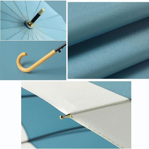 ThreeH Big Beatiful Umbrella with Arc Classic Wood Handle 16 Ribs 48" Windproof Sturdy Stick Rain Umbrella in Kuwait