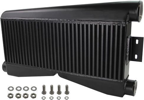 Universal Twin Turbo Intercooler 24"x9"x3.5" Bar & Plate Custom (2 In/1 Out) Black in Saudi Arabia