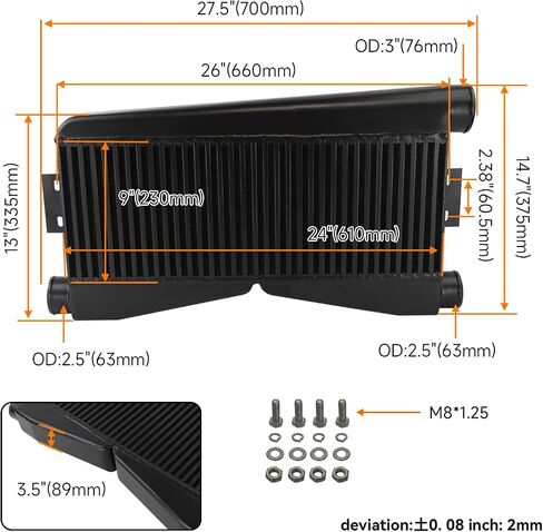 Universal Twin Turbo Intercooler 24"x9"x3.5" Bar & Plate Custom (2 In/1 Out) Black in Saudi Arabia