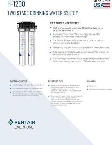 مجموعة خرطوشة فلتر Pentair Everpure H-1200 سريعة التغيير، EV928201، حزمة مزدوجة بديلة للاستخدام في نظام مياه الشرب Everpure H-1200، سعة 1000 جالون، 0.5 ميكرون in Saudi Arabia