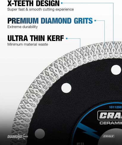 CRALY 4-1/2 Inch Ultra Thin Diamond Saw Blade for Angle Grinder, 7/8 Inch Arbor, Diamond Cutting Wheel, Wet/Dry Cutting, for Ceramic, Tile, Marble, Granite, Brick, Porcelain, 5-pk in Kuwait