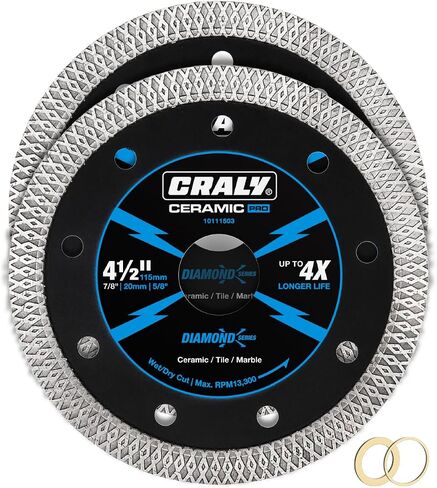 CRALY 4-1/2 Inch Ultra Thin Diamond Saw Blade for Angle Grinder, 7/8 Inch Arbor, Diamond Cutting Wheel, Wet/Dry Cutting, for Ceramic, Tile, Marble, Granite, Brick, Porcelain, 5-pk in Kuwait