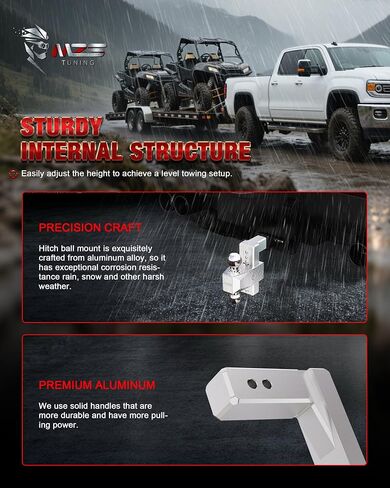 MZS 2025 Patented Upgraded Aluminum Adjustable Trailer Hitch -Drop Hitch-Tow Hitch with 2.5 inch Receiver-Heavy Duty with 6-Inch Drop/Rise for Truck (18,500 LBS GTW) Chrome in Saudi Arabia