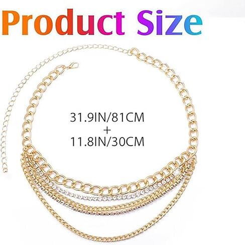 Multilayer Waist Chain Belts Cuban Rhinestone Sparkly Belly Chains Rave Body Jewelry Accessories for Women in Kuwait