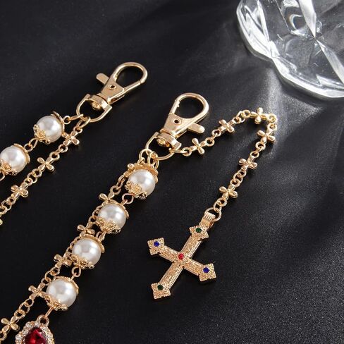 Pants Chains For Men Women, Wallet Chain Pearl Rhinestone Cross Layered Chains Punk Jeans Key Chain Exquisite Flower Body Accessories in Kuwait