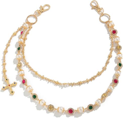 Pants Chains For Men Women, Wallet Chain Pearl Rhinestone Cross Layered Chains Punk Jeans Key Chain Exquisite Flower Body Accessories in Kuwait