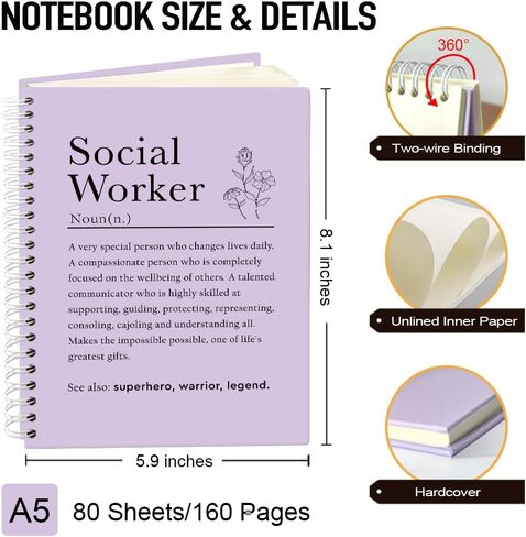 Social Worker Definition 160 Blank Pages Hardcover Spiral Notebook, Appreciation Gift For Social Worker, Thank You Gift for MSW LSW LCSW RN LVN Psychologist, Mental Health Gift in Kuwait