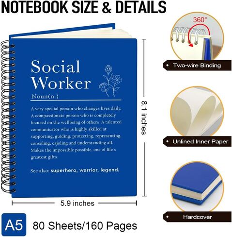 Social Worker Definition 160 Blank Pages Hardcover Spiral Notebook, Appreciation Gift For Social Worker, Thank You Gift for MSW LSW LCSW RN LVN Psychologist, Mental Health Gift in Kuwait