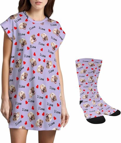 M YESCUSTOM Custom Face Nightgown for Women Personalized Funny Photo Pajamas Sleepwear House Dress Sleepshirt Nightdress in Kuwait